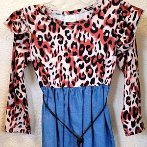 BRAND NEW leopard and denim dress with Tassle waist tie